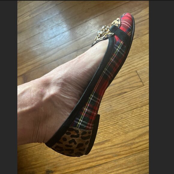 Beverly Feldman plaid jeweled slip on flats - Picture 5 of 8